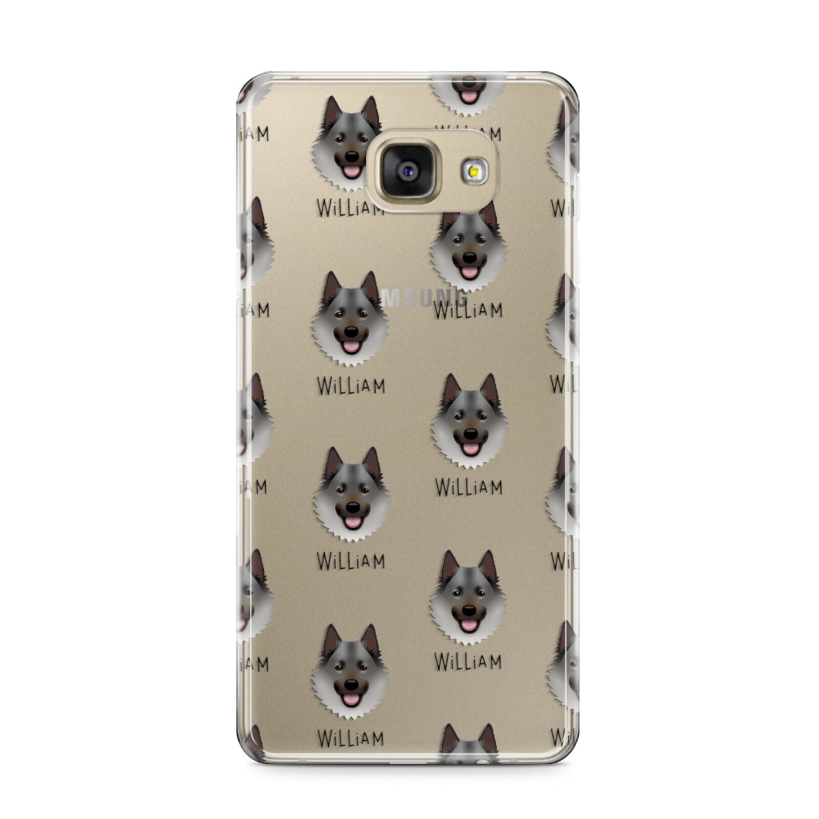 Norwegian Elkhound Icon with Name Samsung Galaxy A9 2016 Case on gold phone