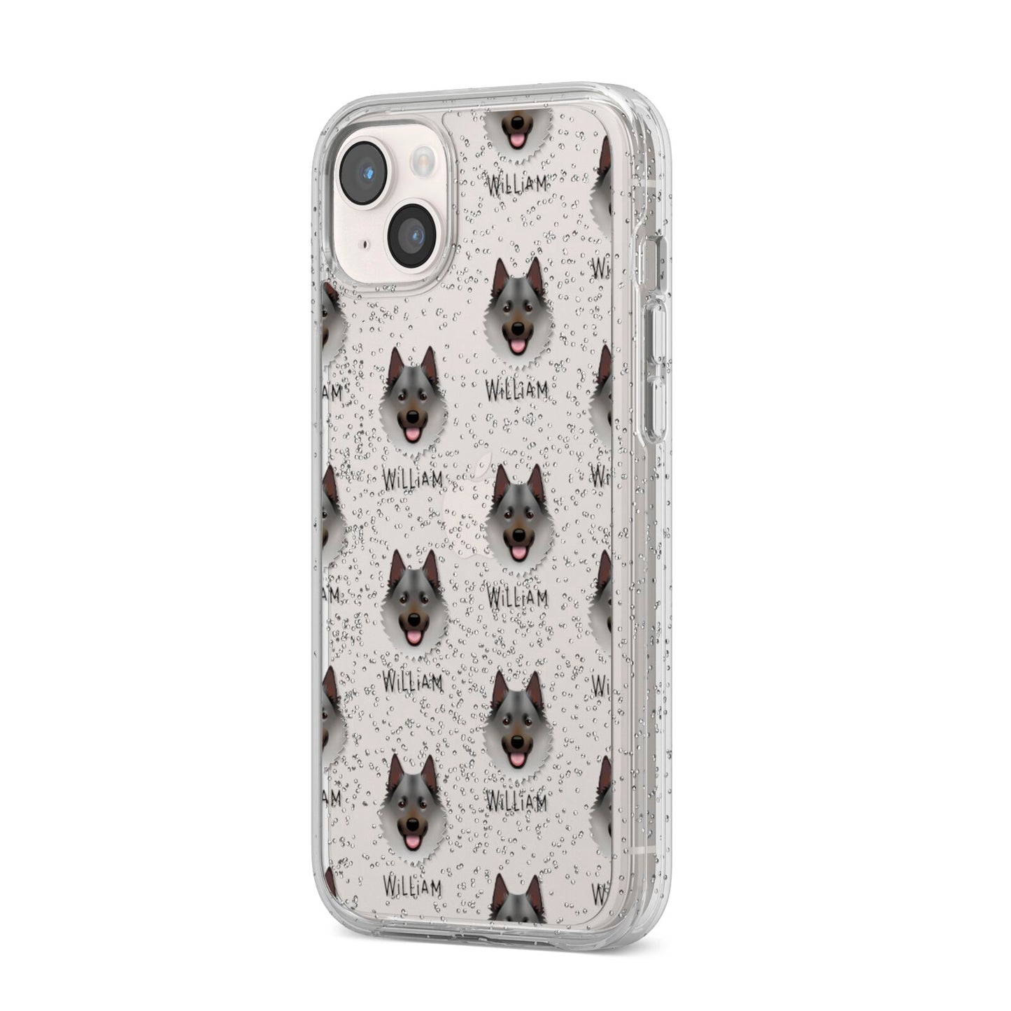 Norwegian Elkhound Icon with Name iPhone 14 Plus Glitter Tough Case Starlight Angled Image