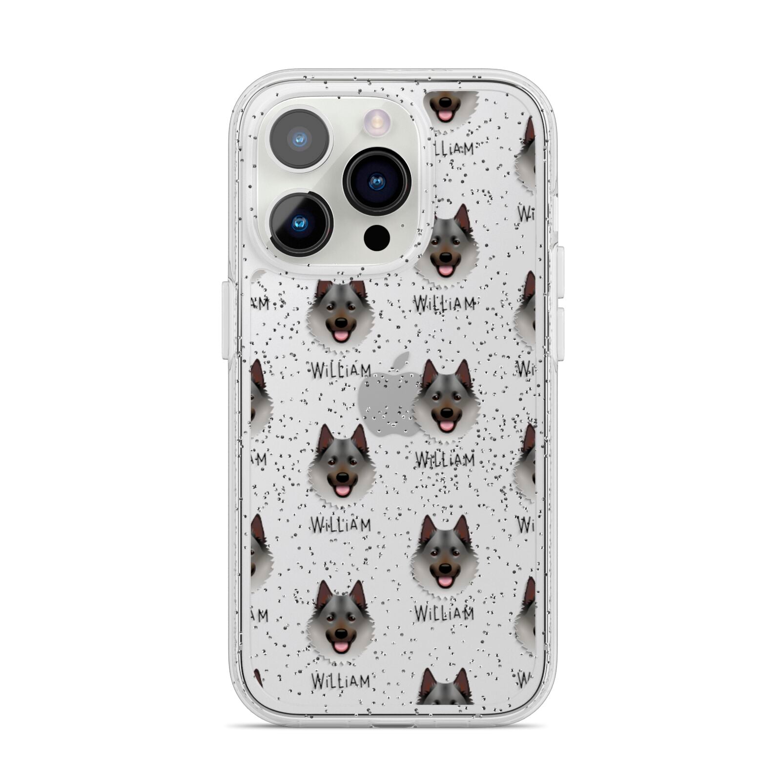 Norwegian Elkhound Icon with Name iPhone 14 Pro Glitter Tough Case Silver