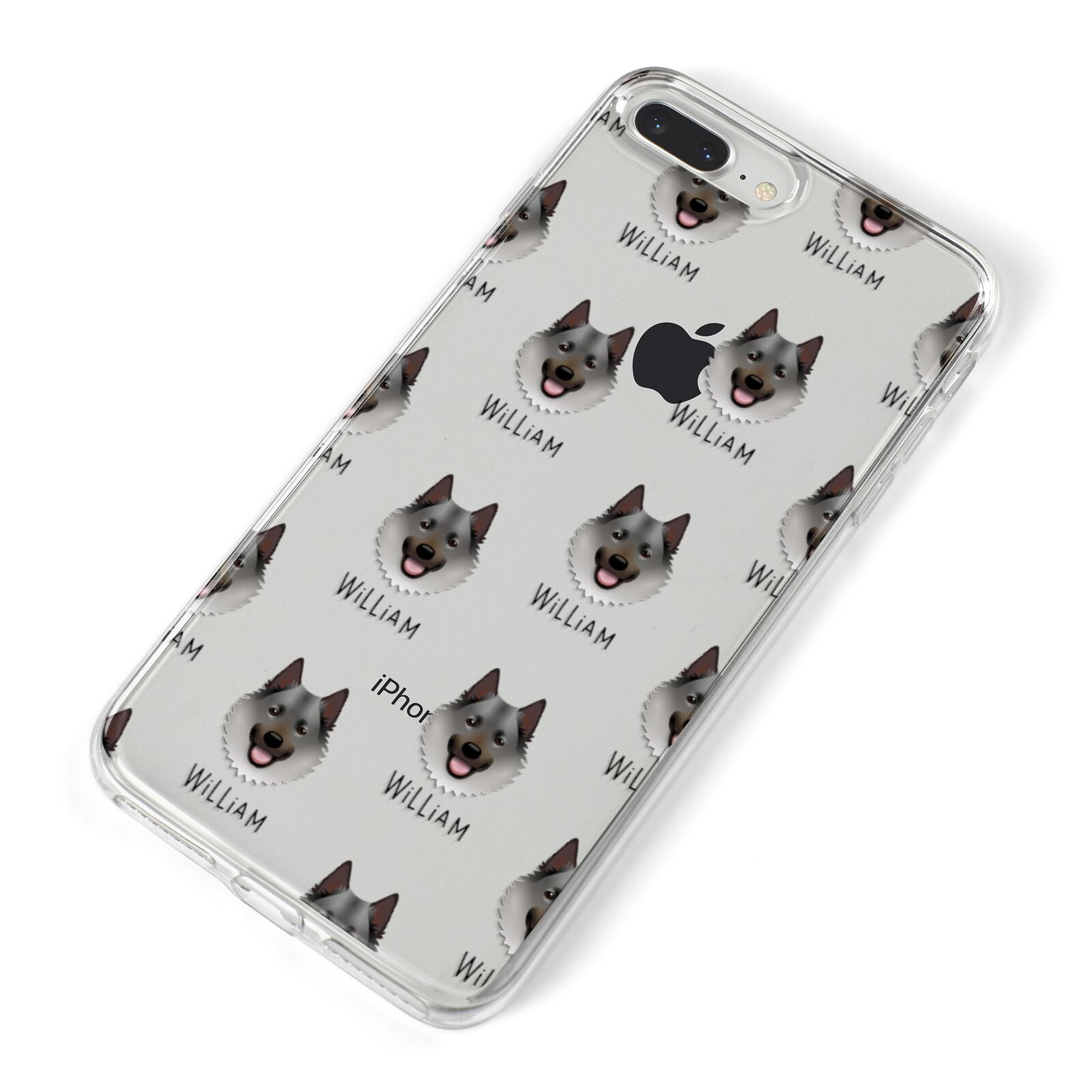 Norwegian Elkhound Icon with Name iPhone 8 Plus Bumper Case on Silver iPhone Alternative Image