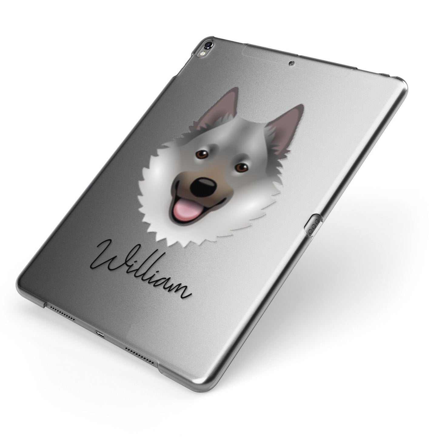 Norwegian Elkhound Personalised Apple iPad Case on Grey iPad Side View