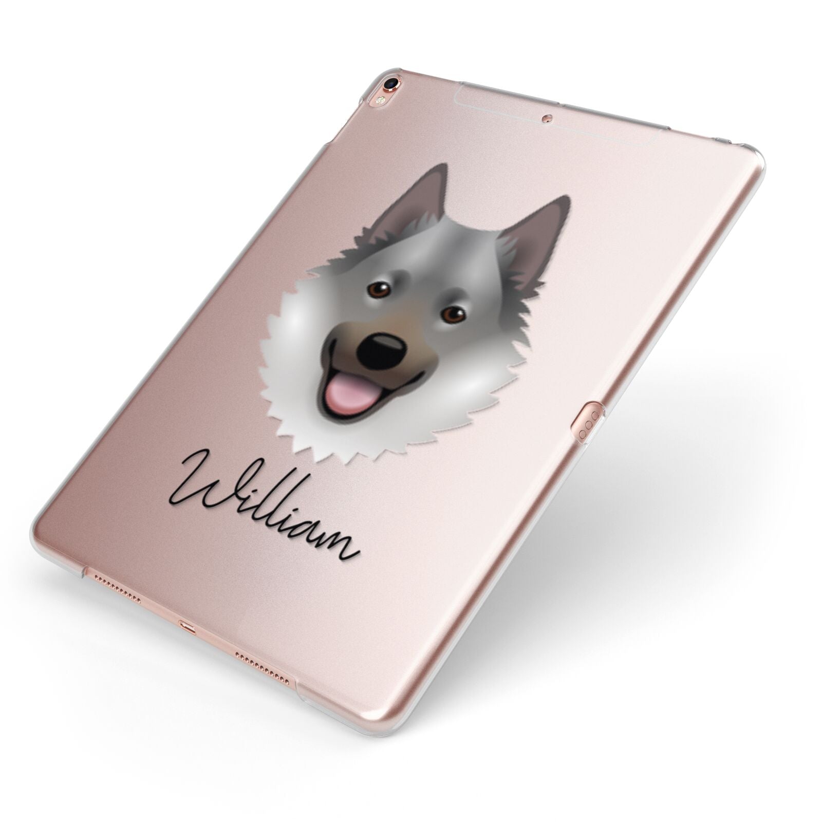 Norwegian Elkhound Personalised Apple iPad Case on Rose Gold iPad Side View