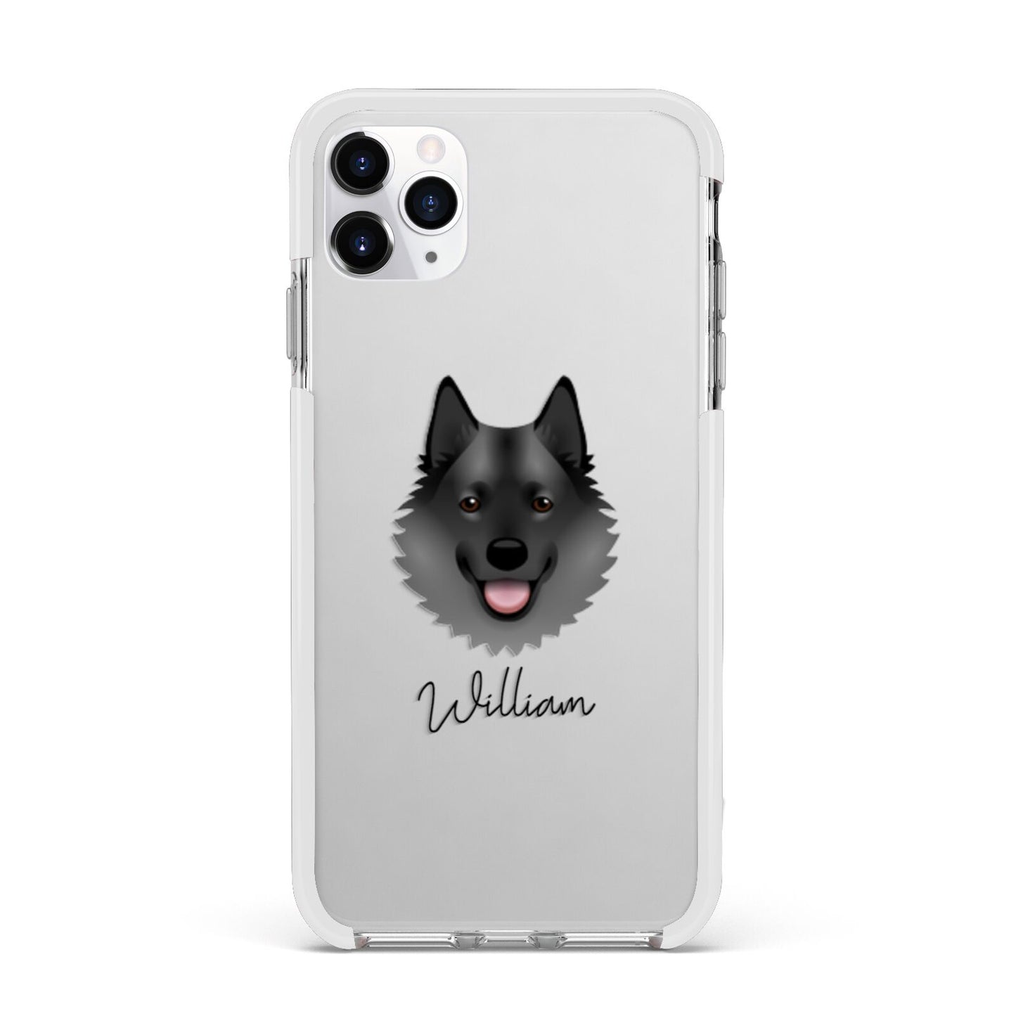 Norwegian Elkhound Personalised Apple iPhone 11 Pro Max in Silver with White Impact Case