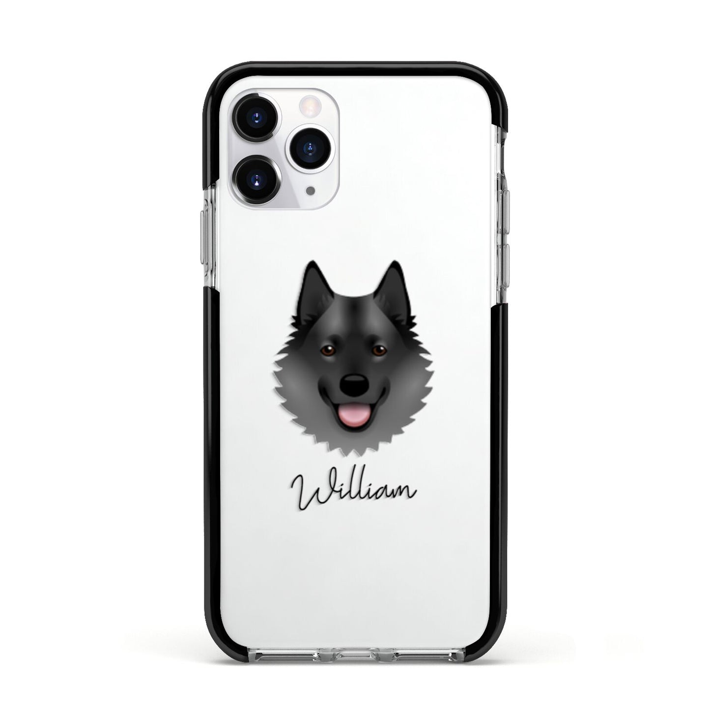 Norwegian Elkhound Personalised Apple iPhone 11 Pro in Silver with Black Impact Case