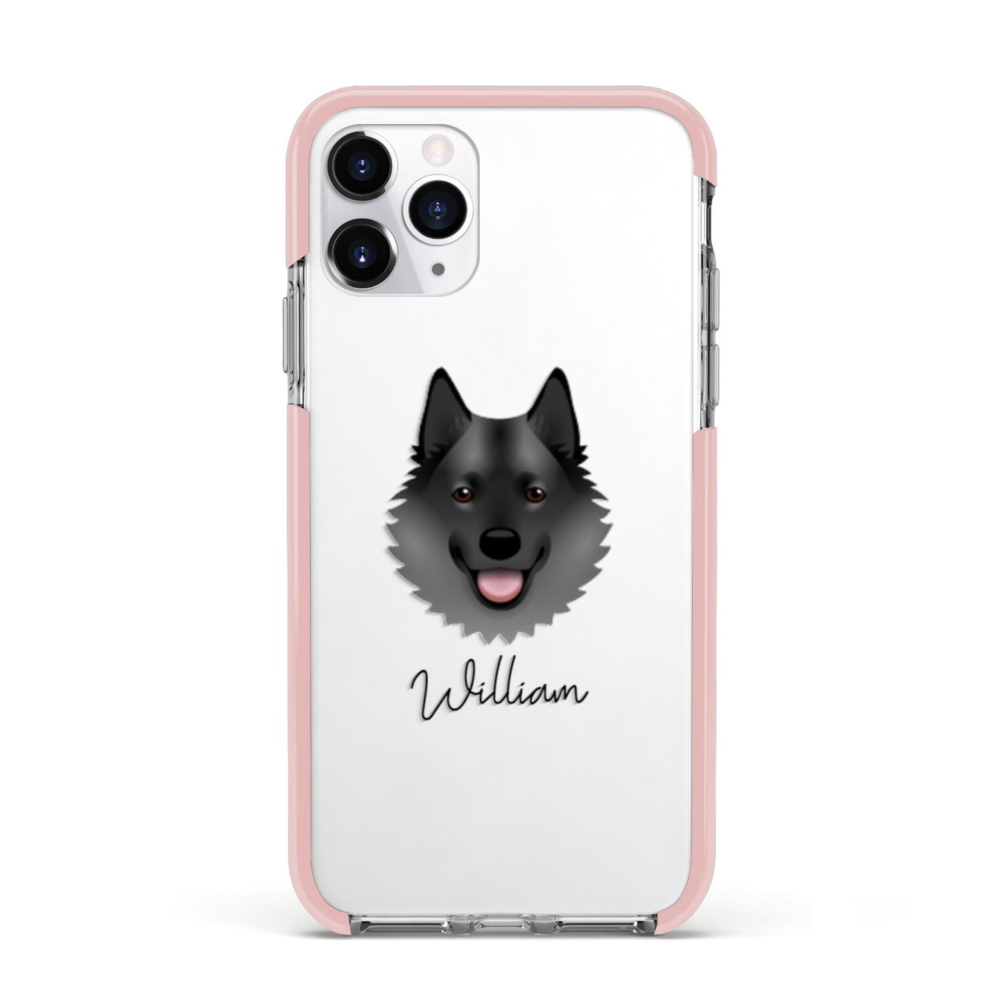 Norwegian Elkhound Personalised Apple iPhone 11 Pro in Silver with Pink Impact Case