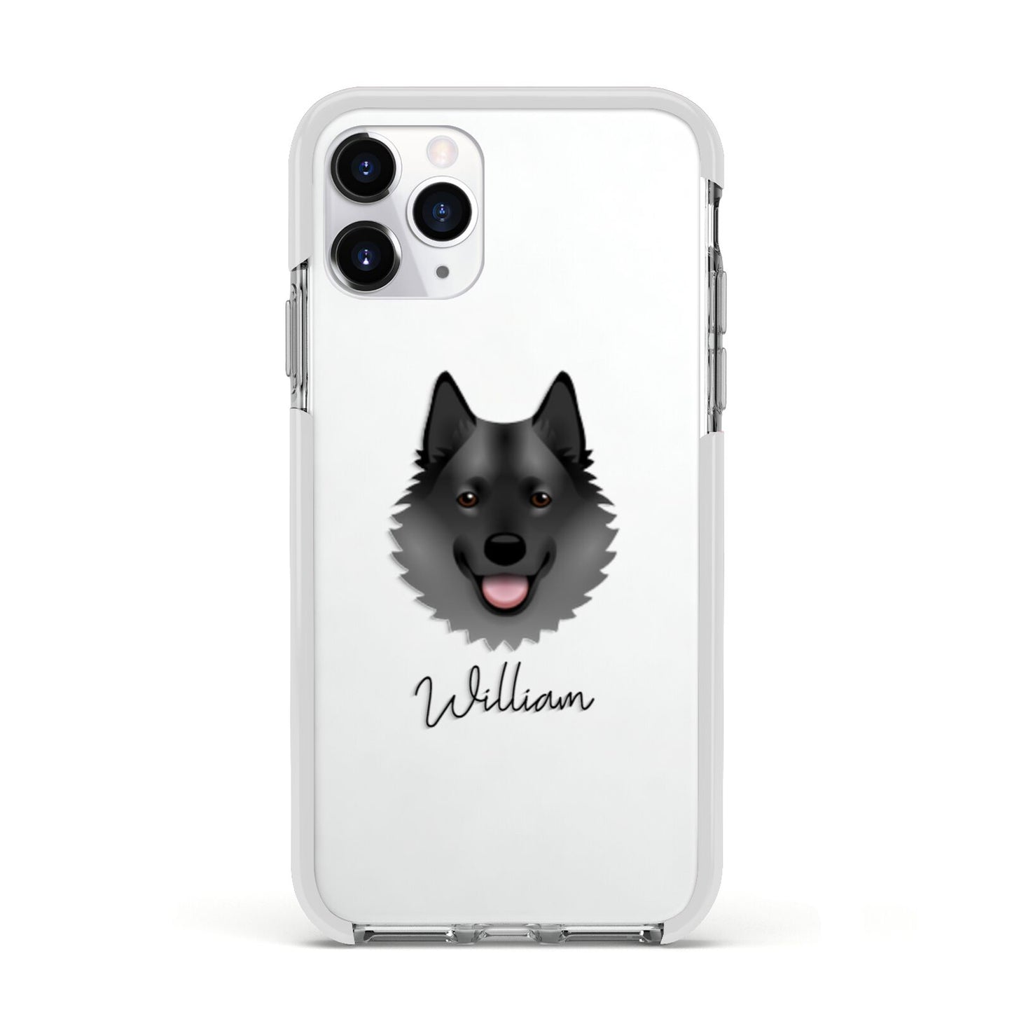 Norwegian Elkhound Personalised Apple iPhone 11 Pro in Silver with White Impact Case