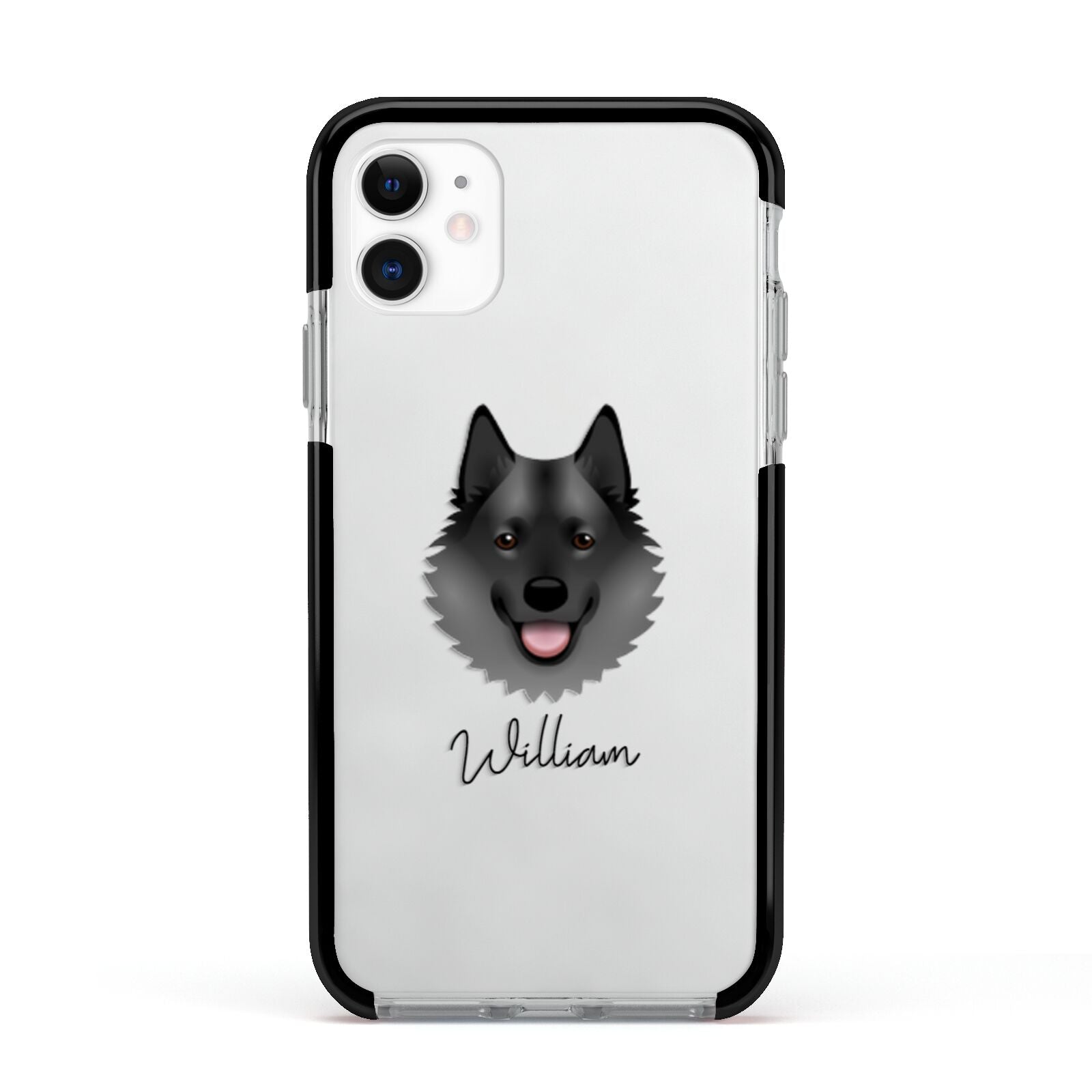 Norwegian Elkhound Personalised Apple iPhone 11 in White with Black Impact Case