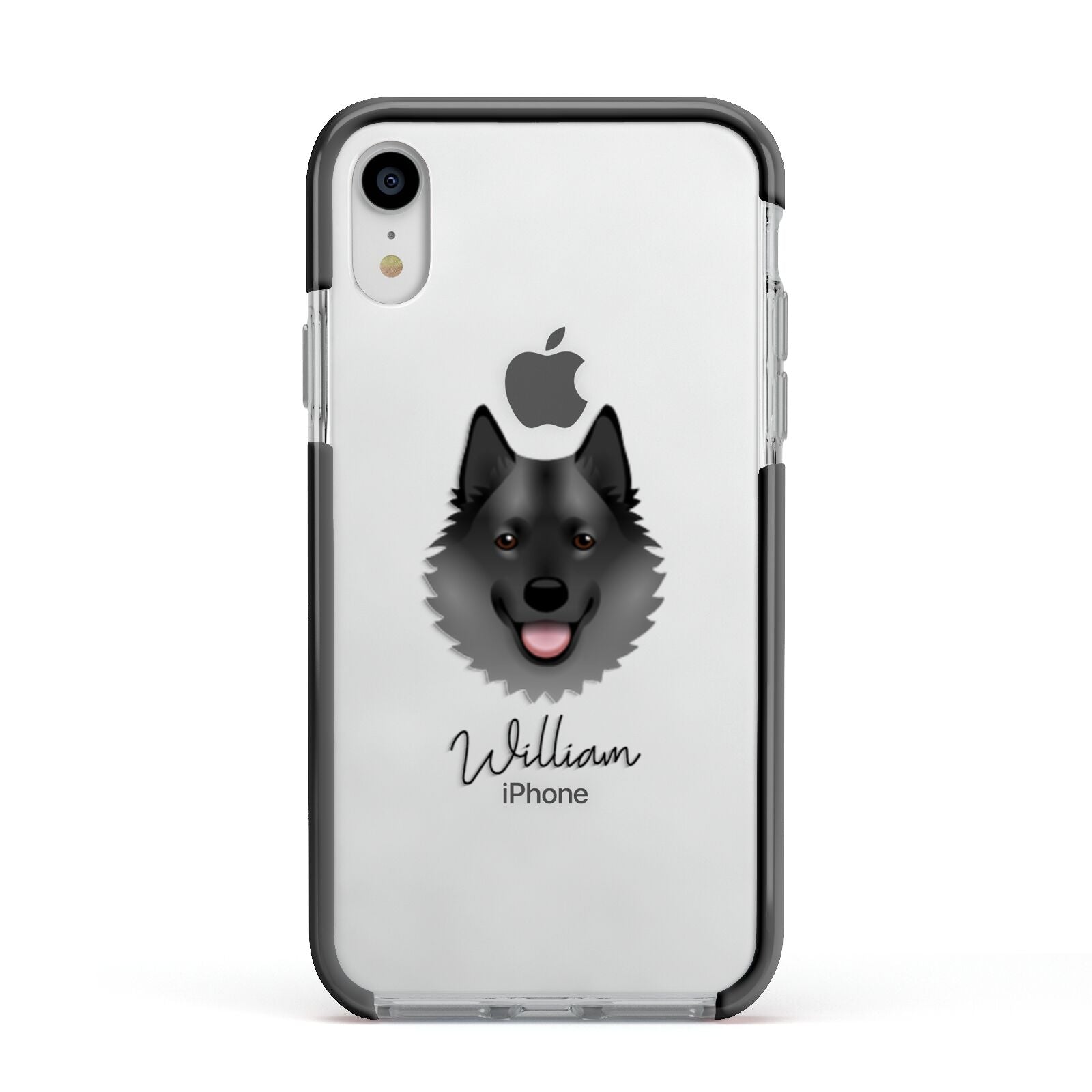Norwegian Elkhound Personalised Apple iPhone XR Impact Case Black Edge on Silver Phone