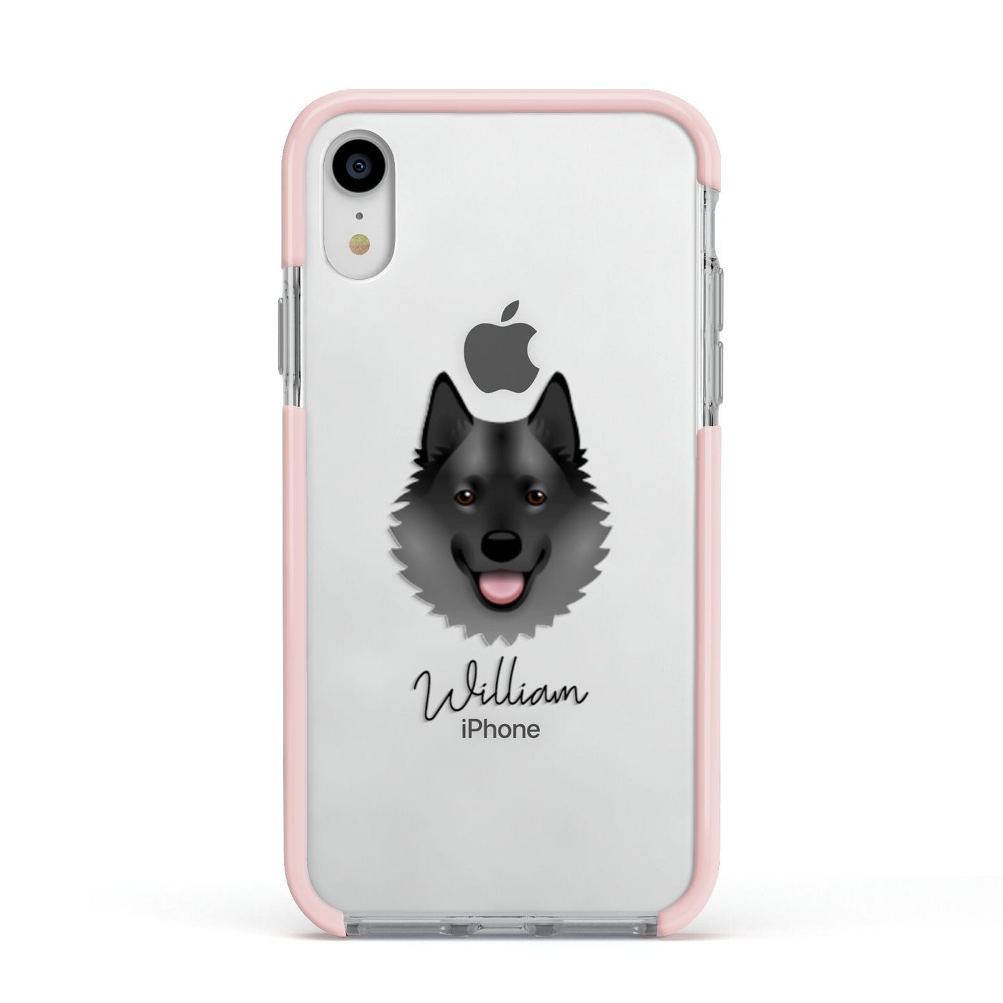 Norwegian Elkhound Personalised Apple iPhone XR Impact Case Pink Edge on Silver Phone