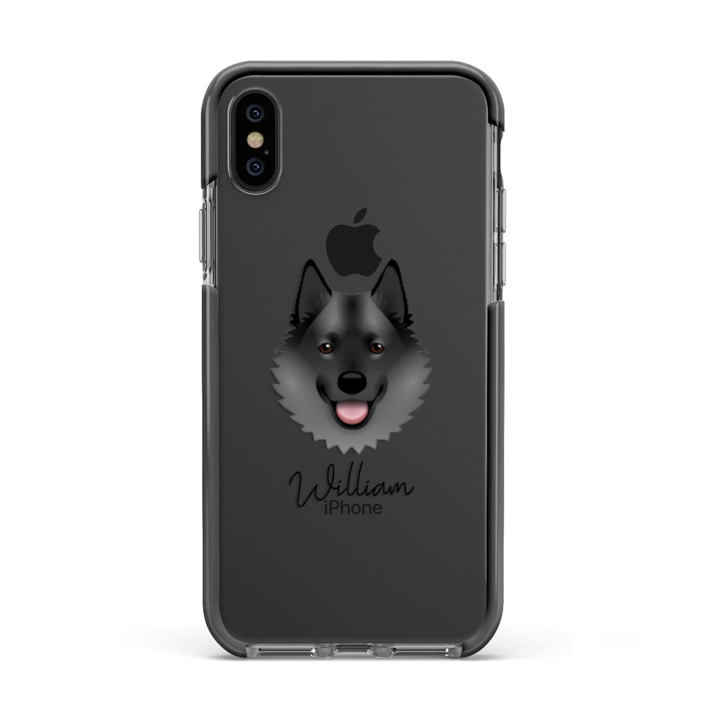 Norwegian Elkhound Personalised Apple iPhone Xs Impact Case Black Edge on Black Phone