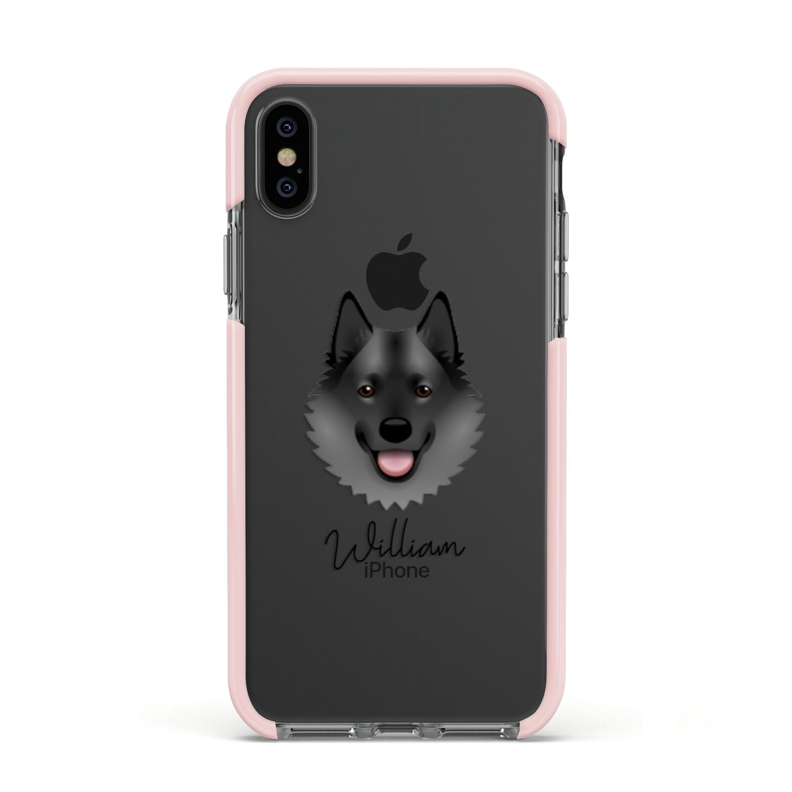 Norwegian Elkhound Personalised Apple iPhone Xs Impact Case Pink Edge on Black Phone