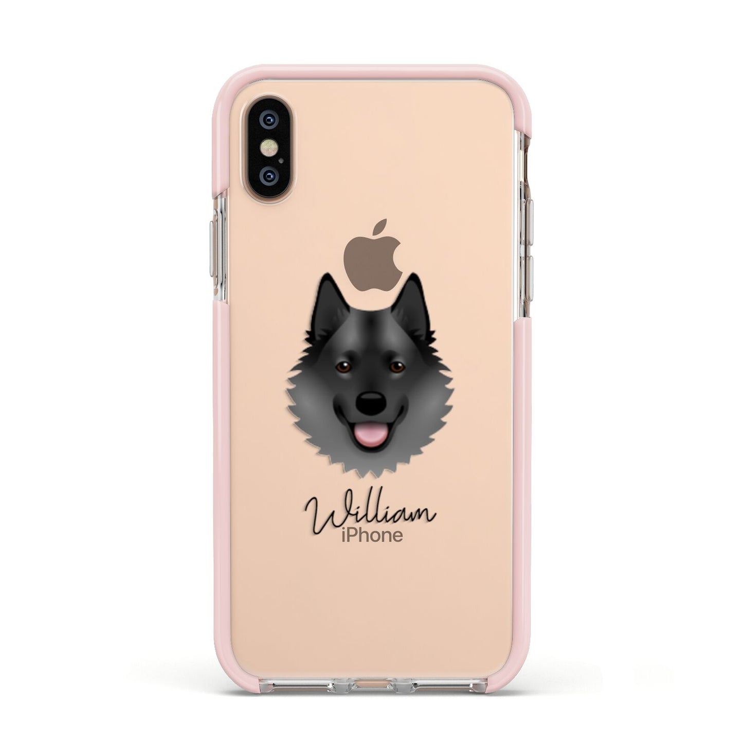 Norwegian Elkhound Personalised Apple iPhone Xs Impact Case Pink Edge on Gold Phone