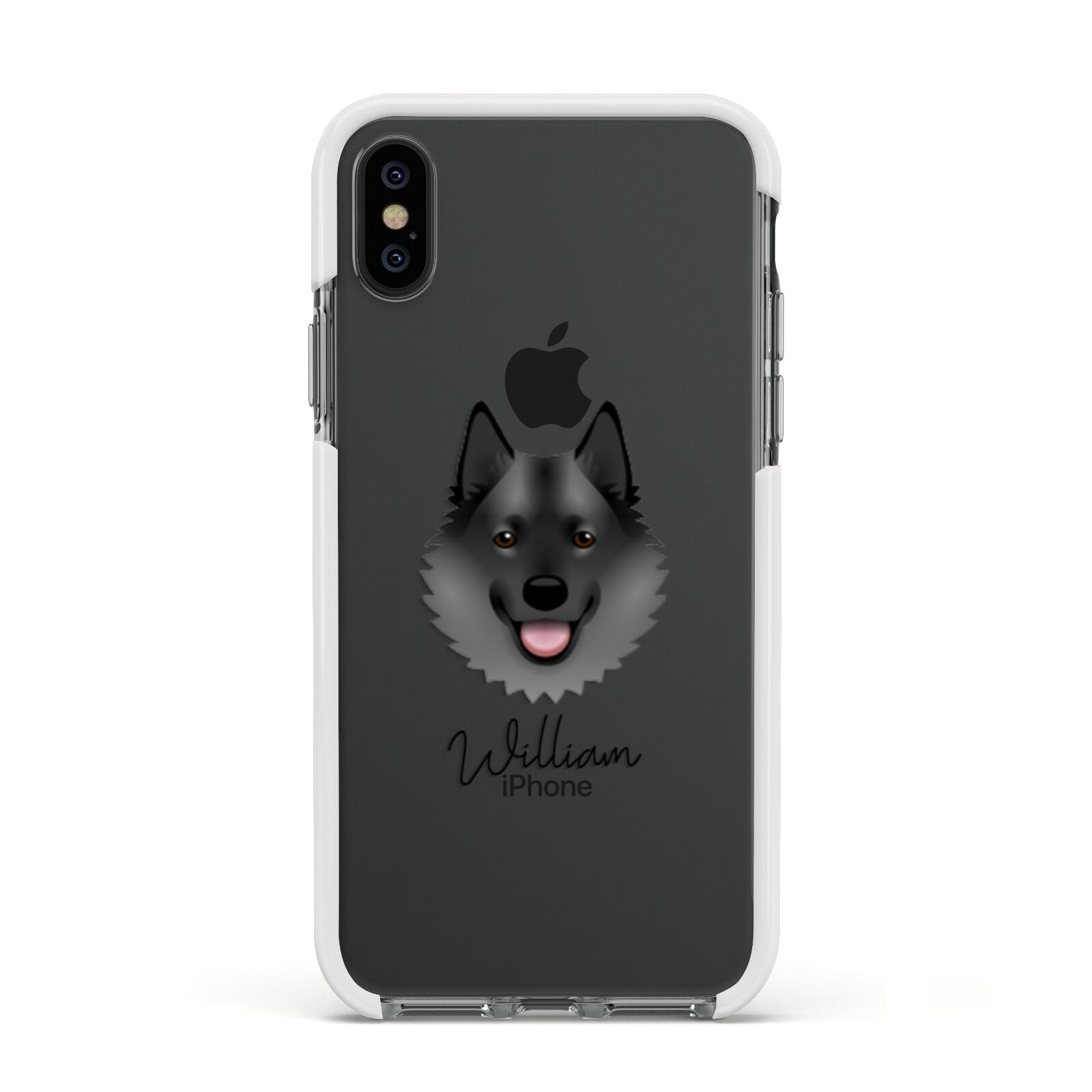 Norwegian Elkhound Personalised Apple iPhone Xs Impact Case White Edge on Black Phone