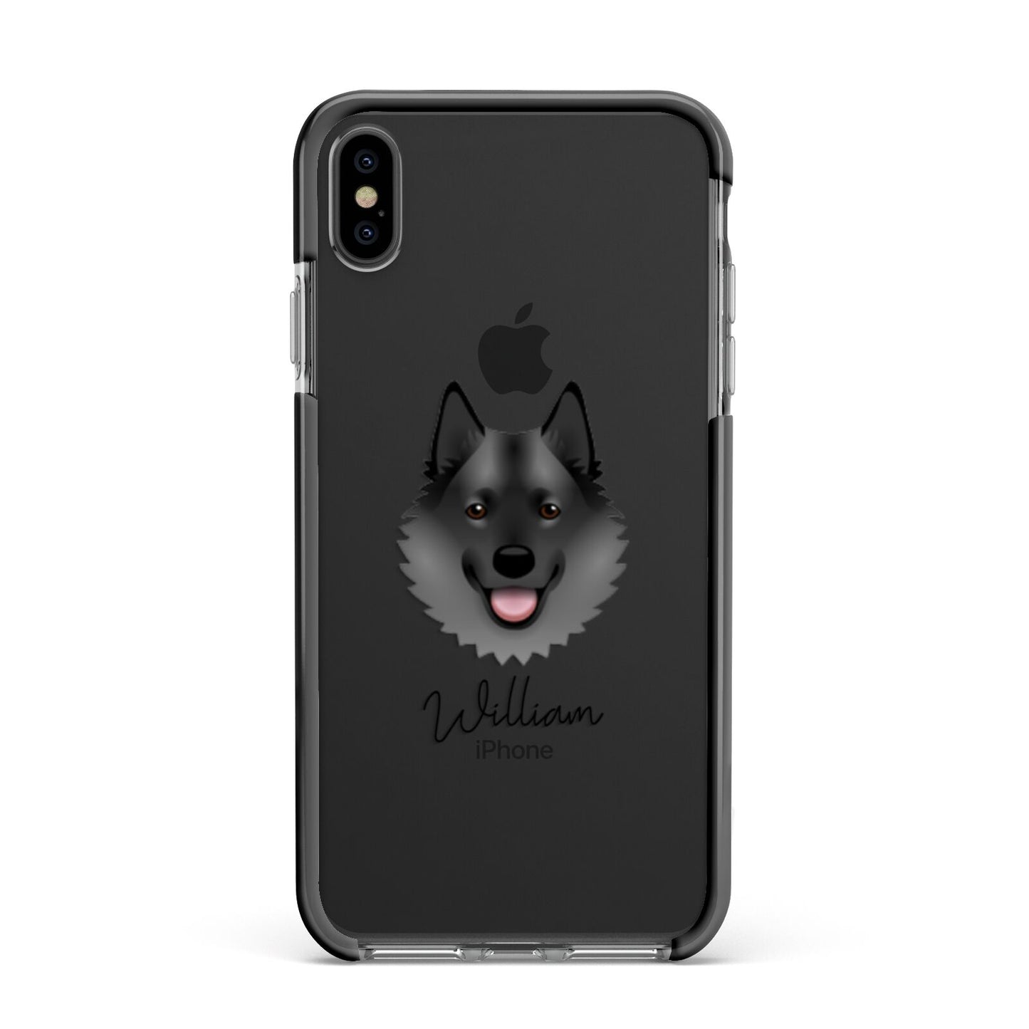 Norwegian Elkhound Personalised Apple iPhone Xs Max Impact Case Black Edge on Black Phone