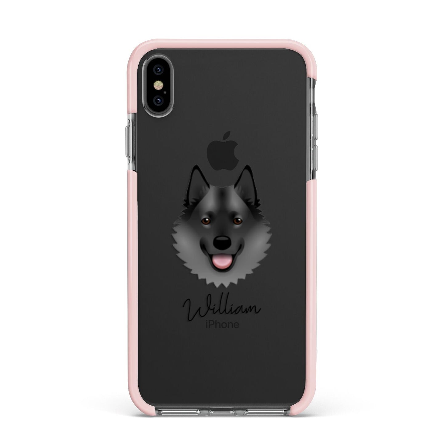 Norwegian Elkhound Personalised Apple iPhone Xs Max Impact Case Pink Edge on Black Phone