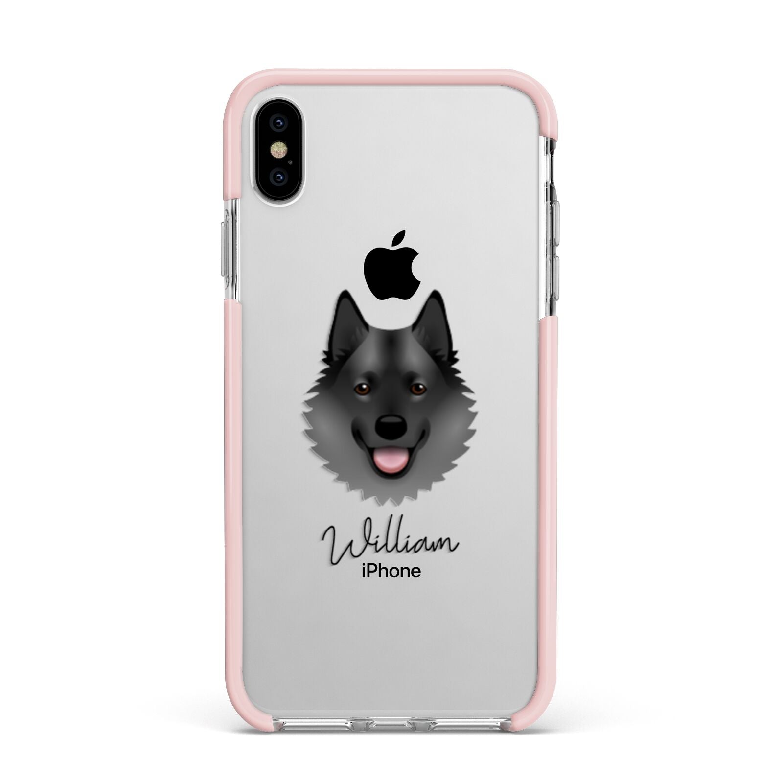 Norwegian Elkhound Personalised Apple iPhone Xs Max Impact Case Pink Edge on Silver Phone