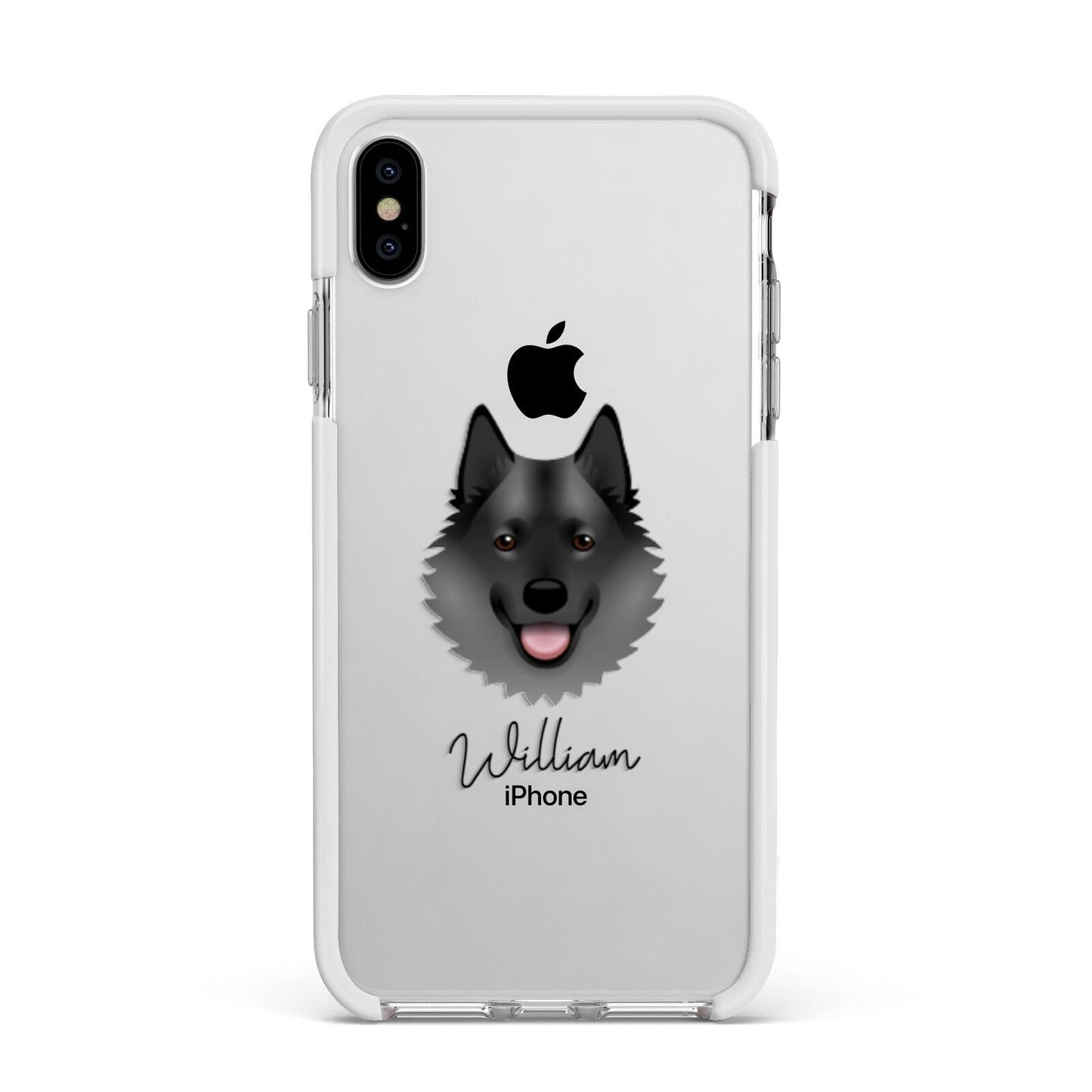 Norwegian Elkhound Personalised Apple iPhone Xs Max Impact Case White Edge on Silver Phone