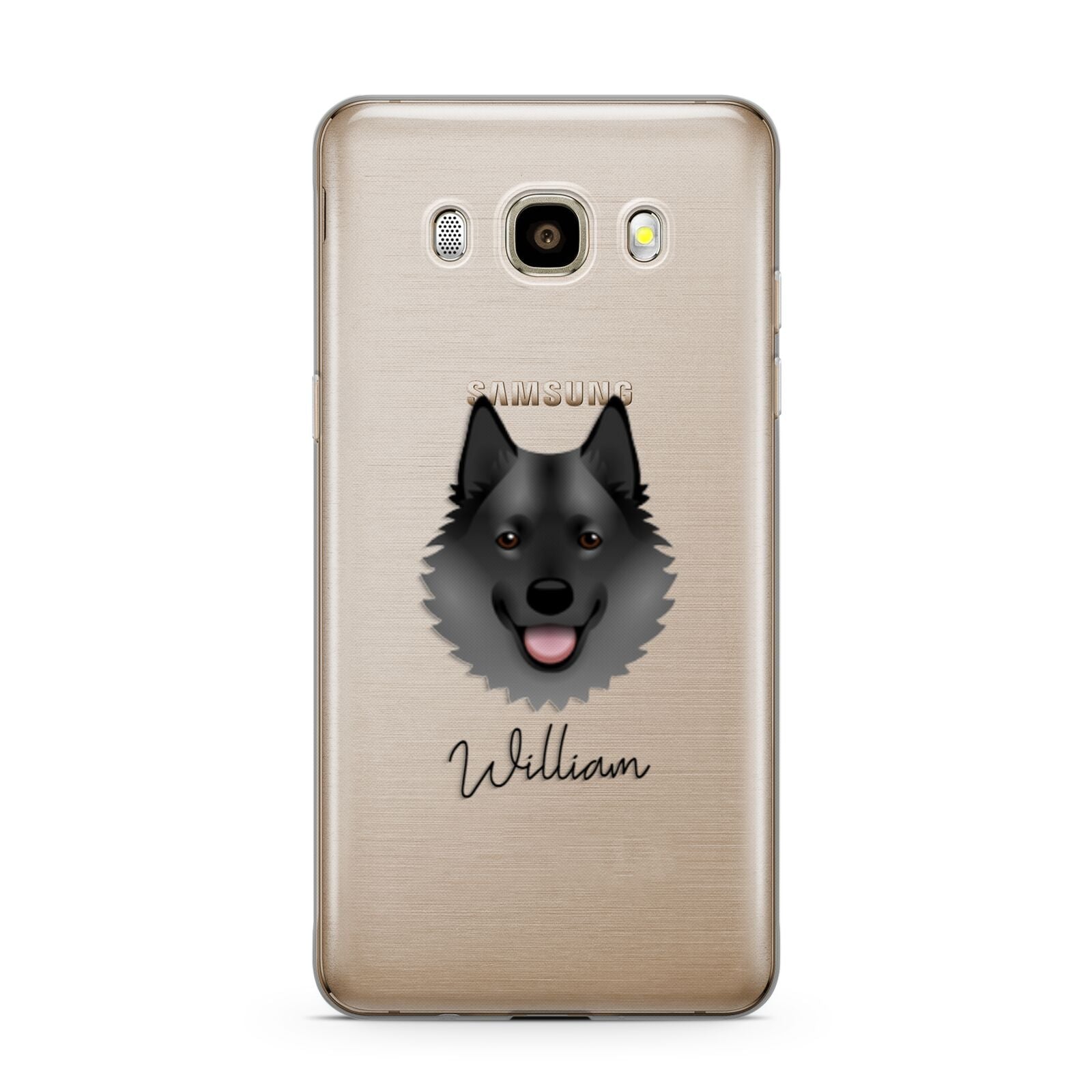 Norwegian Elkhound Personalised Samsung Galaxy J7 2016 Case on gold phone