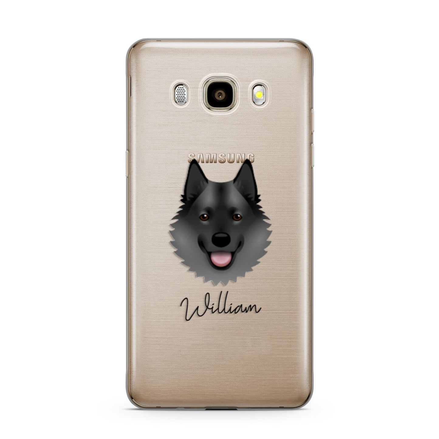Norwegian Elkhound Personalised Samsung Galaxy J7 2016 Case on gold phone