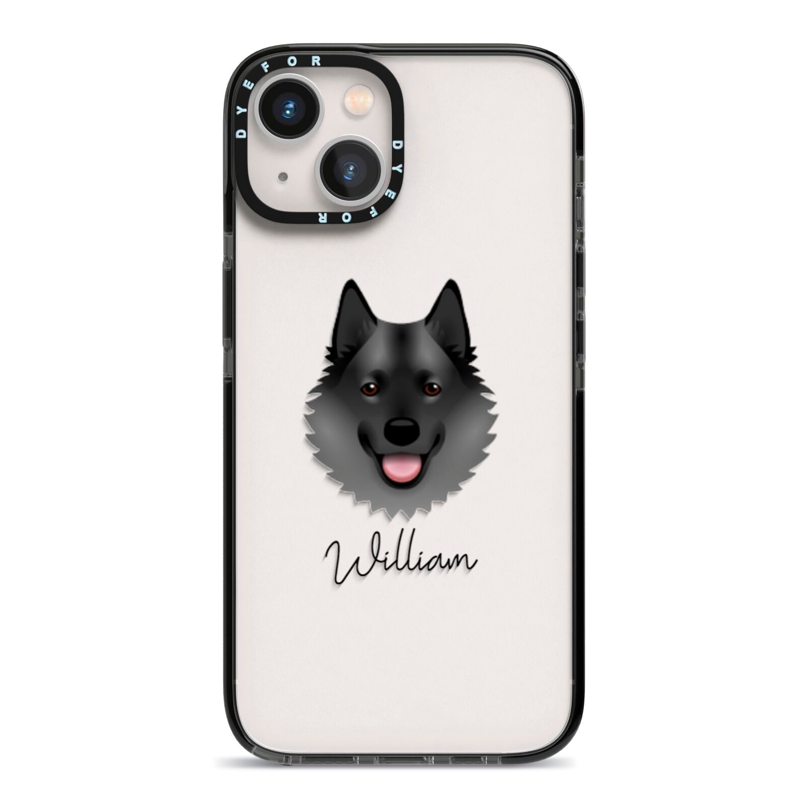 Norwegian Elkhound Personalised iPhone 13 Black Impact Case on Silver phone