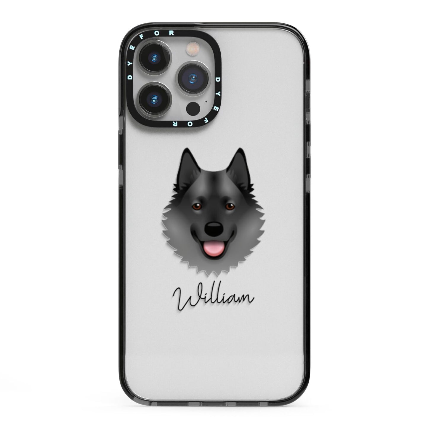 Norwegian Elkhound Personalised iPhone 13 Pro Max Black Impact Case on Silver phone