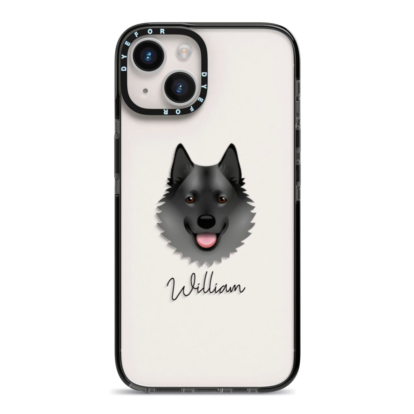 Norwegian Elkhound Personalised iPhone 14 Black Impact Case on Silver phone