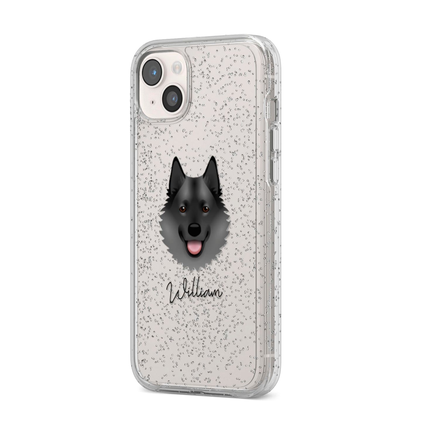 Norwegian Elkhound Personalised iPhone 14 Plus Glitter Tough Case Starlight Angled Image