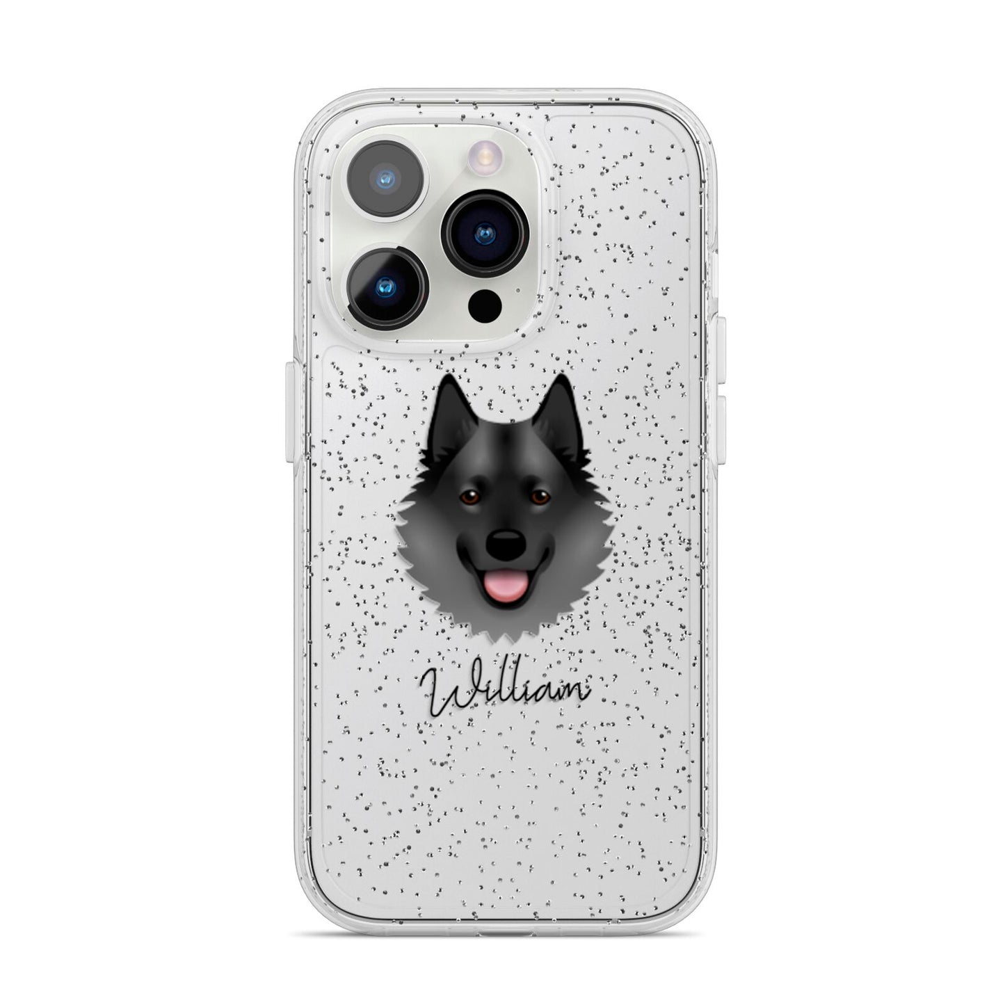 Norwegian Elkhound Personalised iPhone 14 Pro Glitter Tough Case Silver