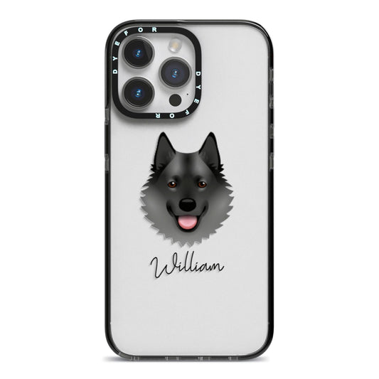 Norwegian Elkhound Personalised iPhone 14 Pro Max Black Impact Case on Silver phone