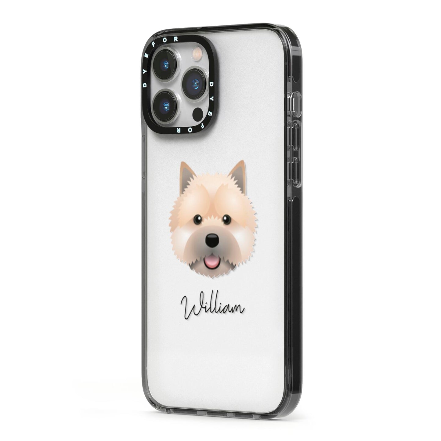 Norwich Terrier Personalised iPhone 13 Pro Max Black Impact Case Side Angle on Silver phone
