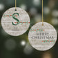 Nostalgic Monogram Personalised Round Decoration on Christmas Background