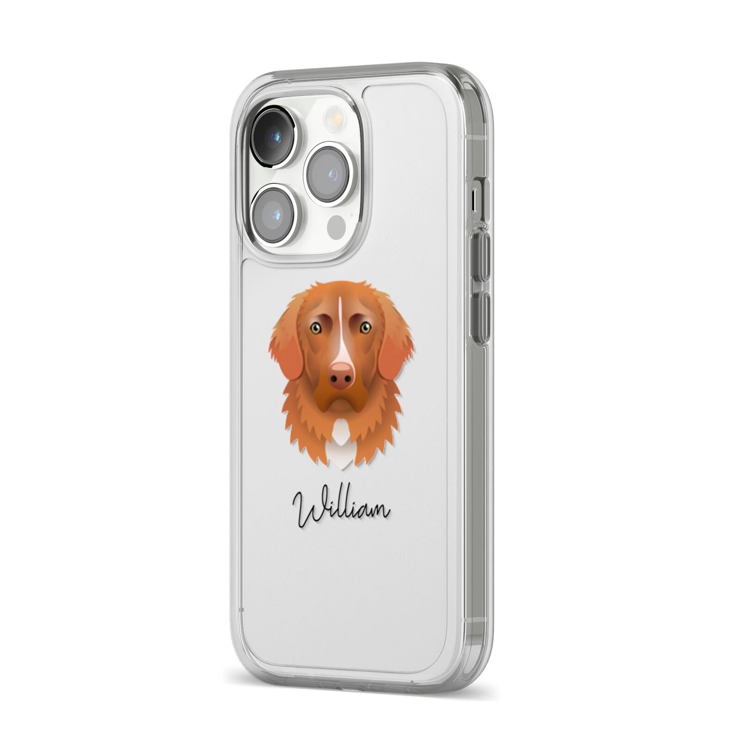 Nova Scotia Duck Tolling Retriever Personalised iPhone 14 Pro Clear Tough Case Silver Angled Image
