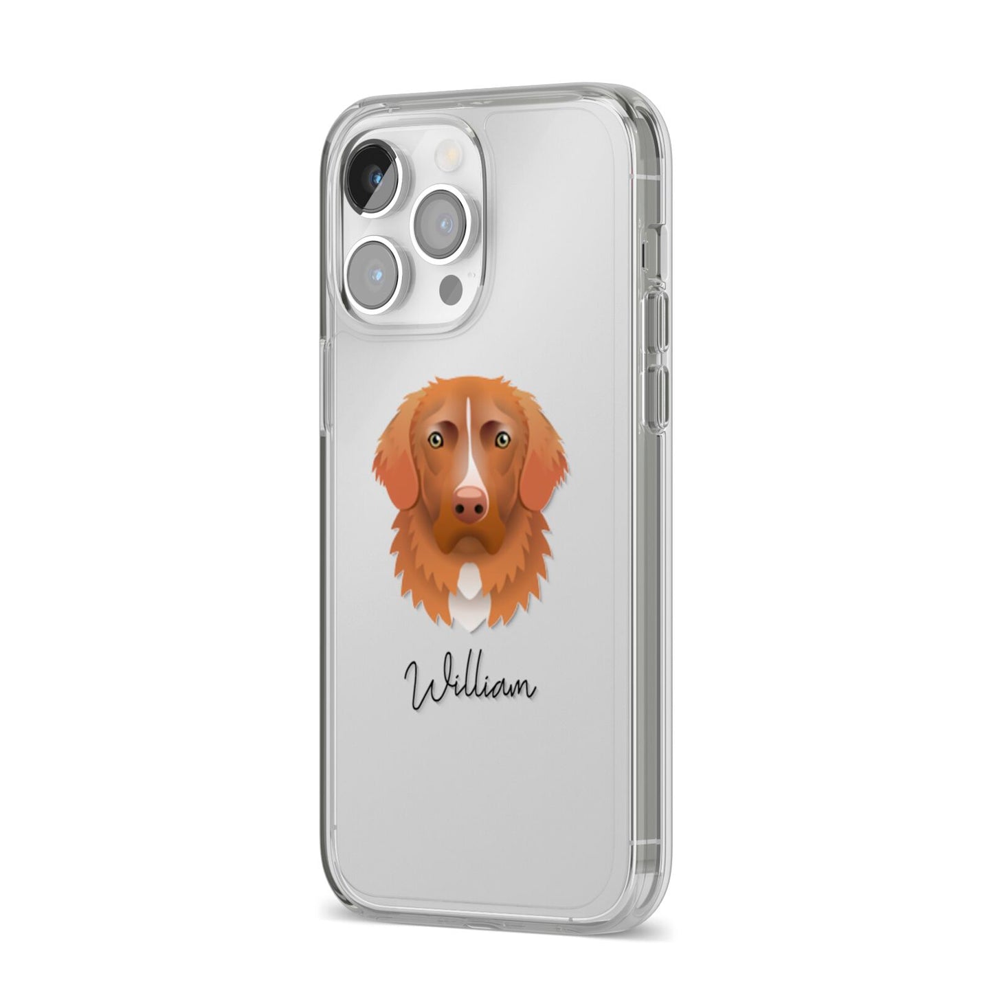 Nova Scotia Duck Tolling Retriever Personalised iPhone 14 Pro Max Clear Tough Case Silver Angled Image