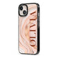Nude Agate iPhone 13 Black Impact Case Side Angle on Silver phone
