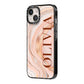 Nude Agate iPhone 14 Black Impact Case Side Angle on Silver phone