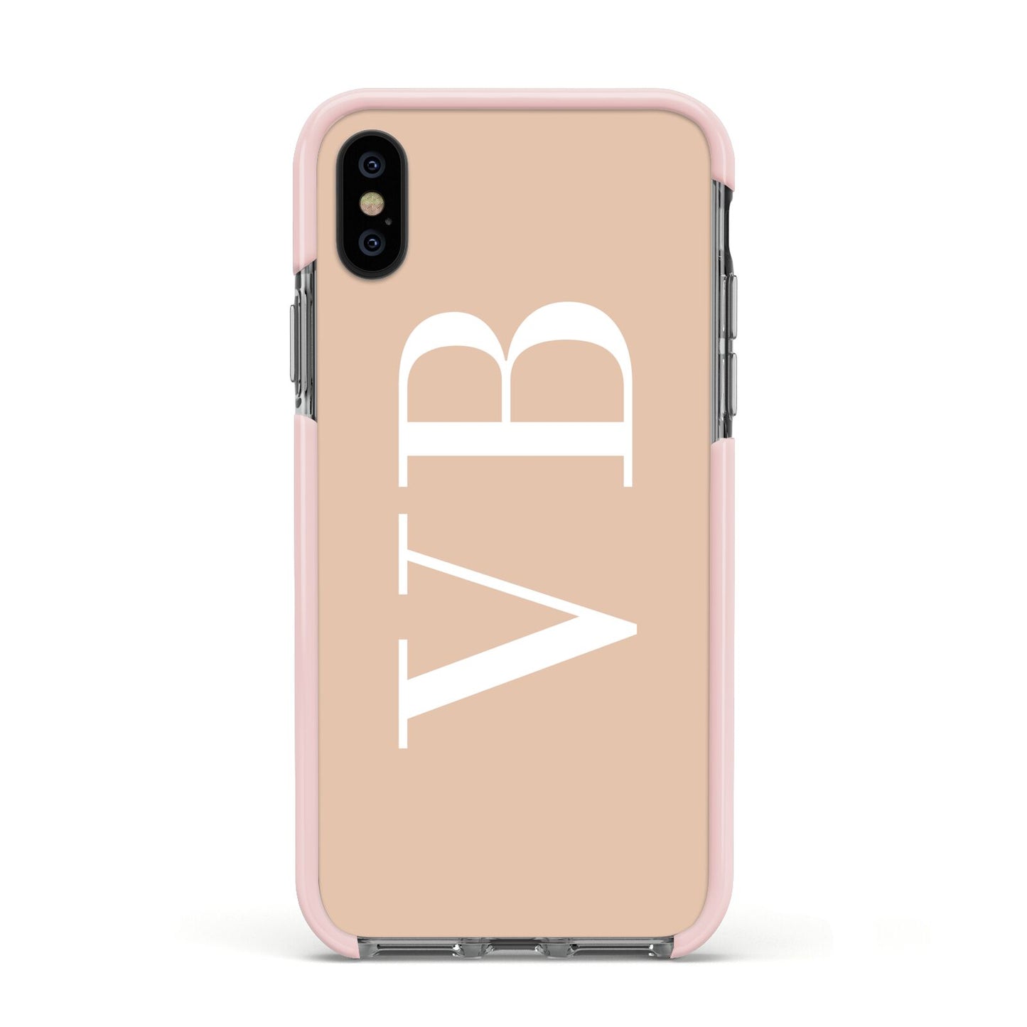 Nude And White Personalised Apple iPhone Xs Impact Case Pink Edge on Black Phone