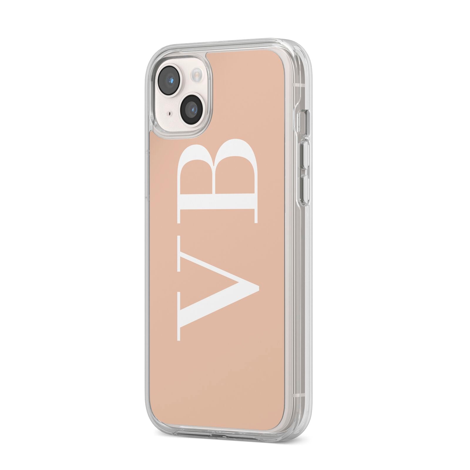 Nude And White Personalised iPhone 14 Plus Clear Tough Case Starlight Angled Image