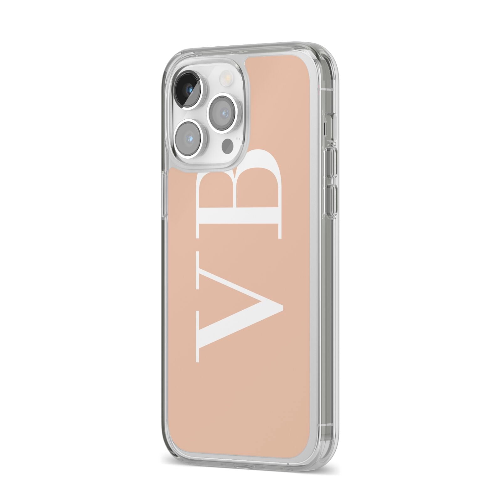 Nude And White Personalised iPhone 14 Pro Max Clear Tough Case Silver Angled Image
