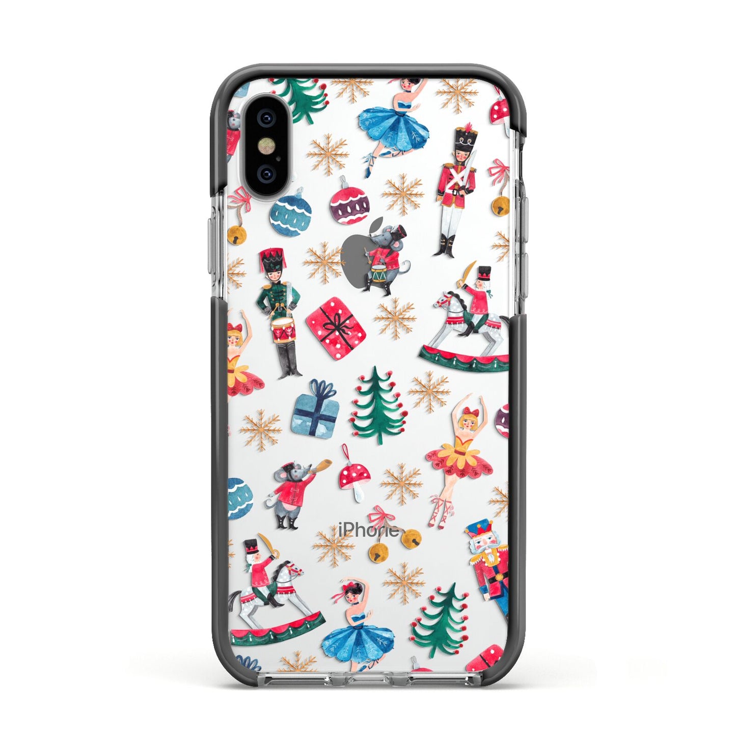 Nutcracker Apple iPhone Xs Impact Case Black Edge on Silver Phone