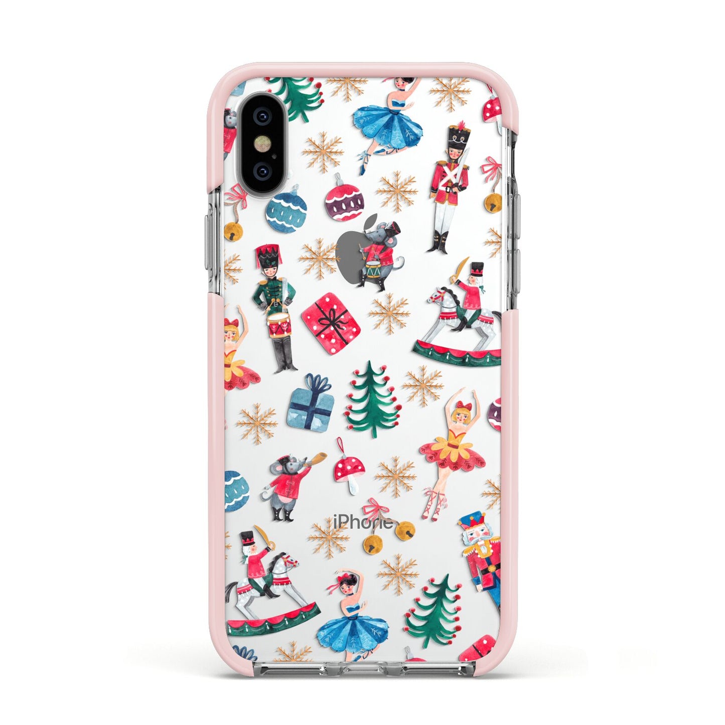 Nutcracker Apple iPhone Xs Impact Case Pink Edge on Silver Phone