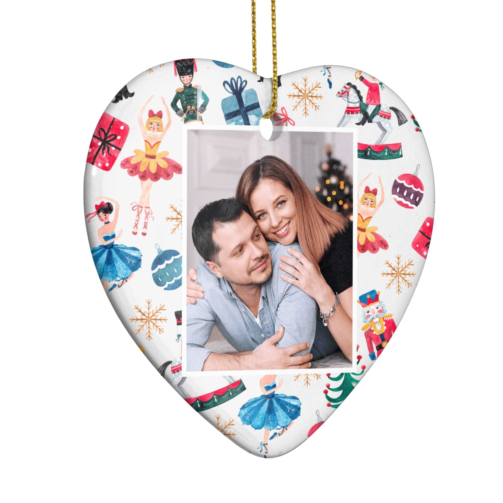 Nutcracker Personalised Photo Heart Decoration Side Angle