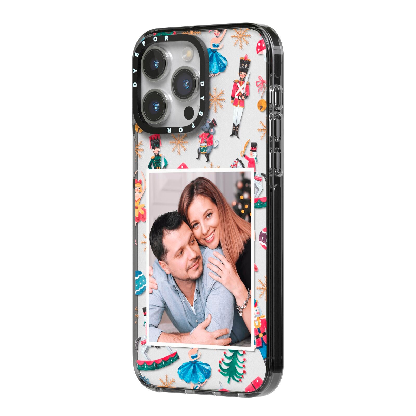 Nutcracker Personalised Photo iPhone 14 Pro Max Black Impact Case Side Angle on Silver phone