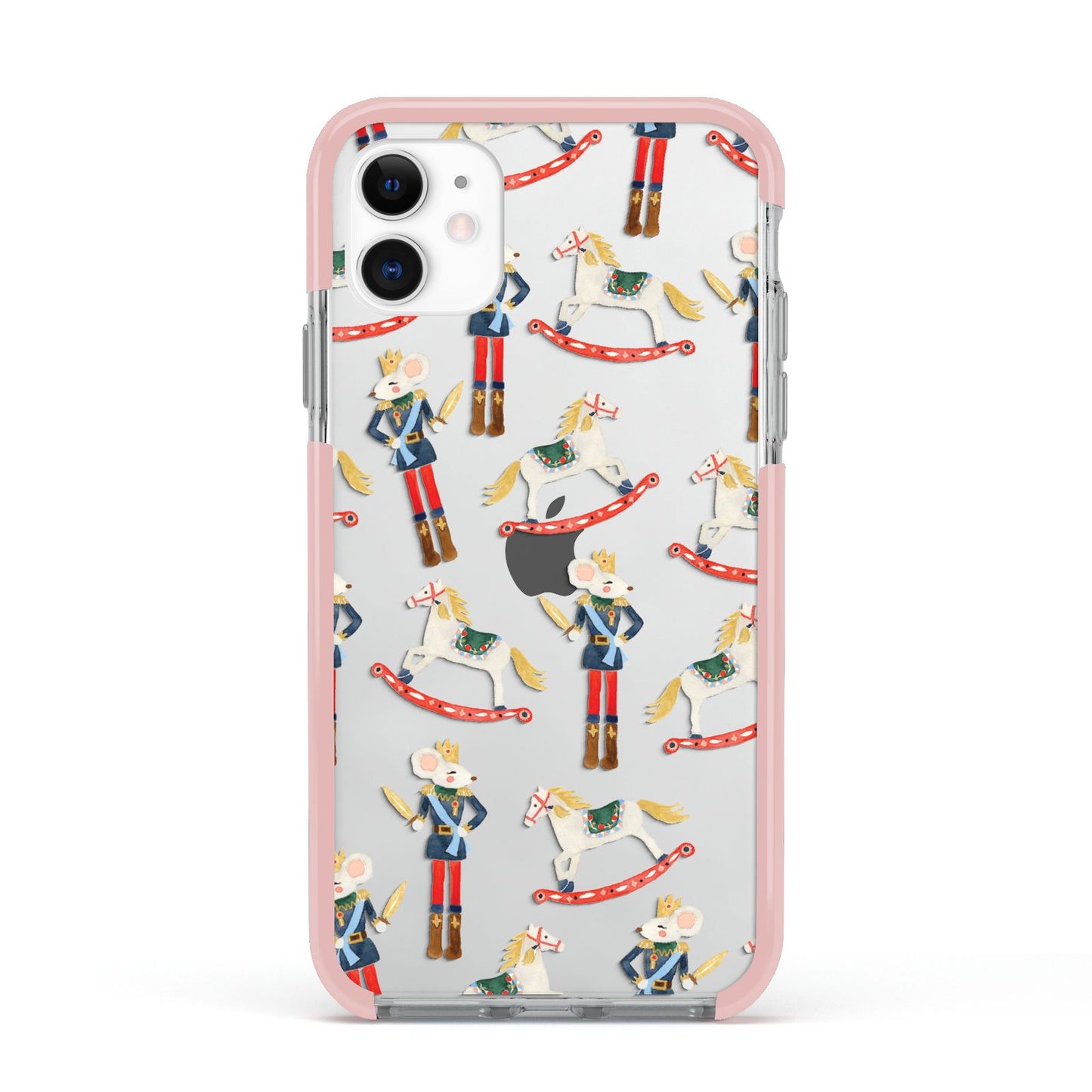 Nutcracker Rocking Horse Apple iPhone 11 in White with Pink Impact Case