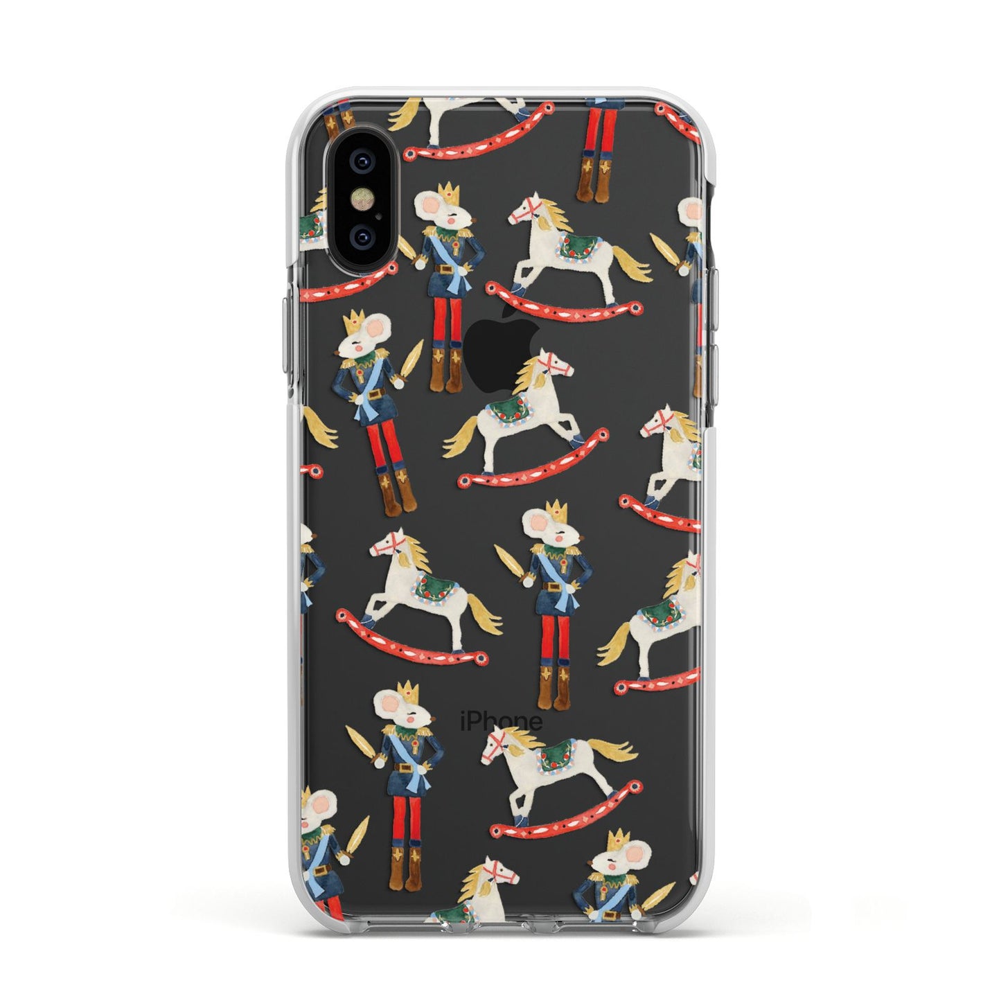 Nutcracker Rocking Horse Apple iPhone Xs Impact Case White Edge on Black Phone