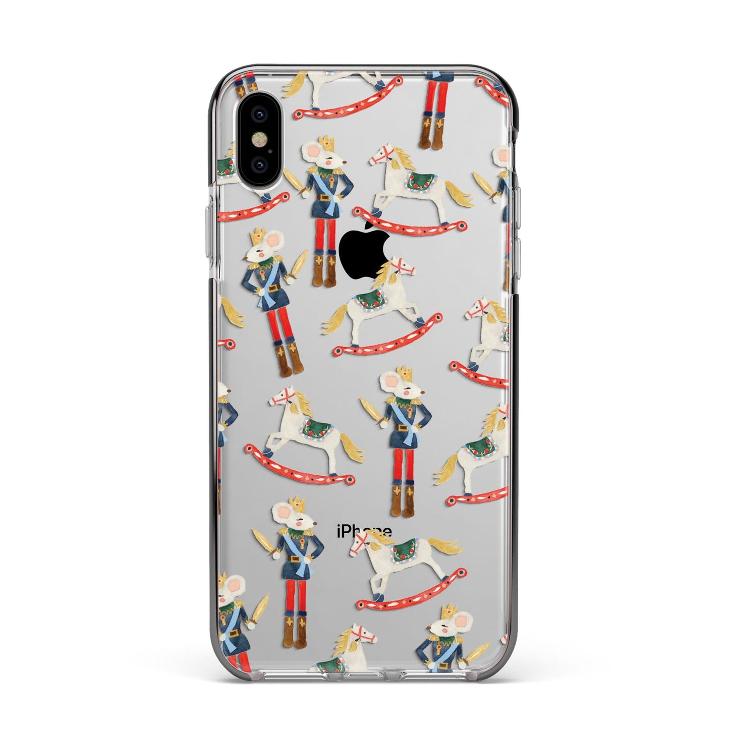 Nutcracker Rocking Horse Apple iPhone Xs Max Impact Case Black Edge on Silver Phone