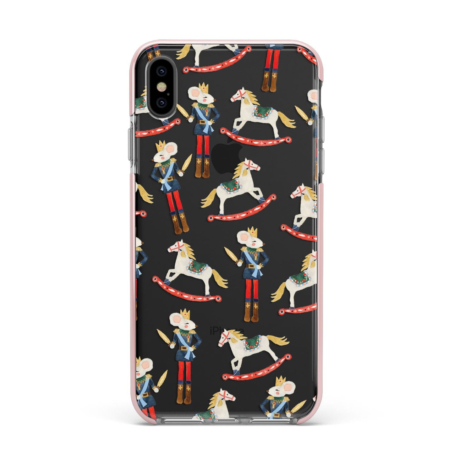 Nutcracker Rocking Horse Apple iPhone Xs Max Impact Case Pink Edge on Black Phone