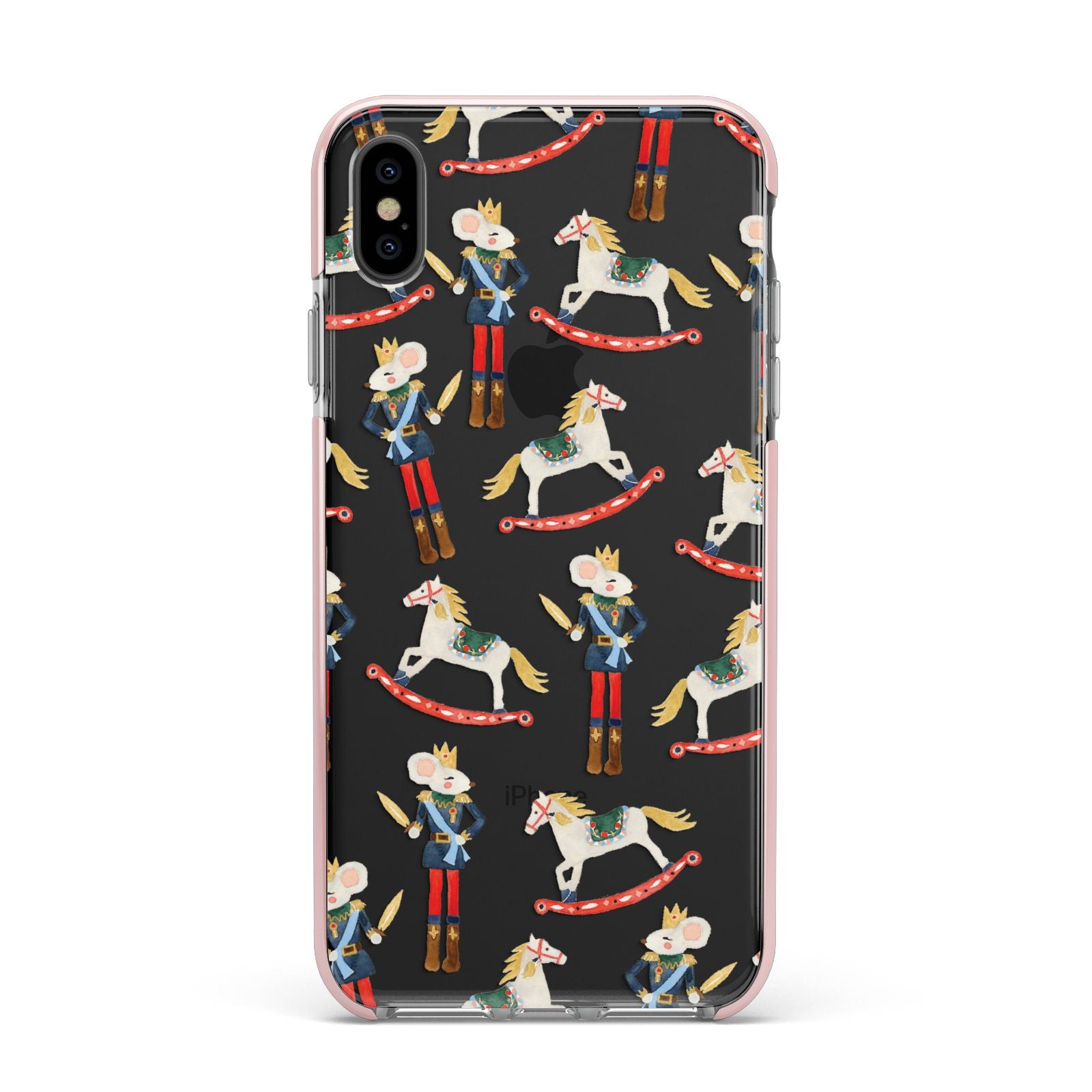 Nutcracker Rocking Horse Apple iPhone Xs Max Impact Case Pink Edge on Black Phone
