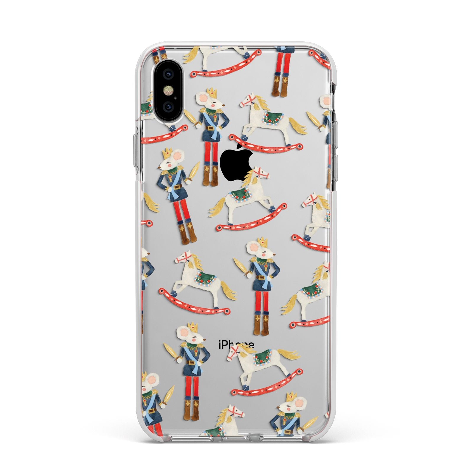 Nutcracker Rocking Horse Apple iPhone Xs Max Impact Case White Edge on Silver Phone