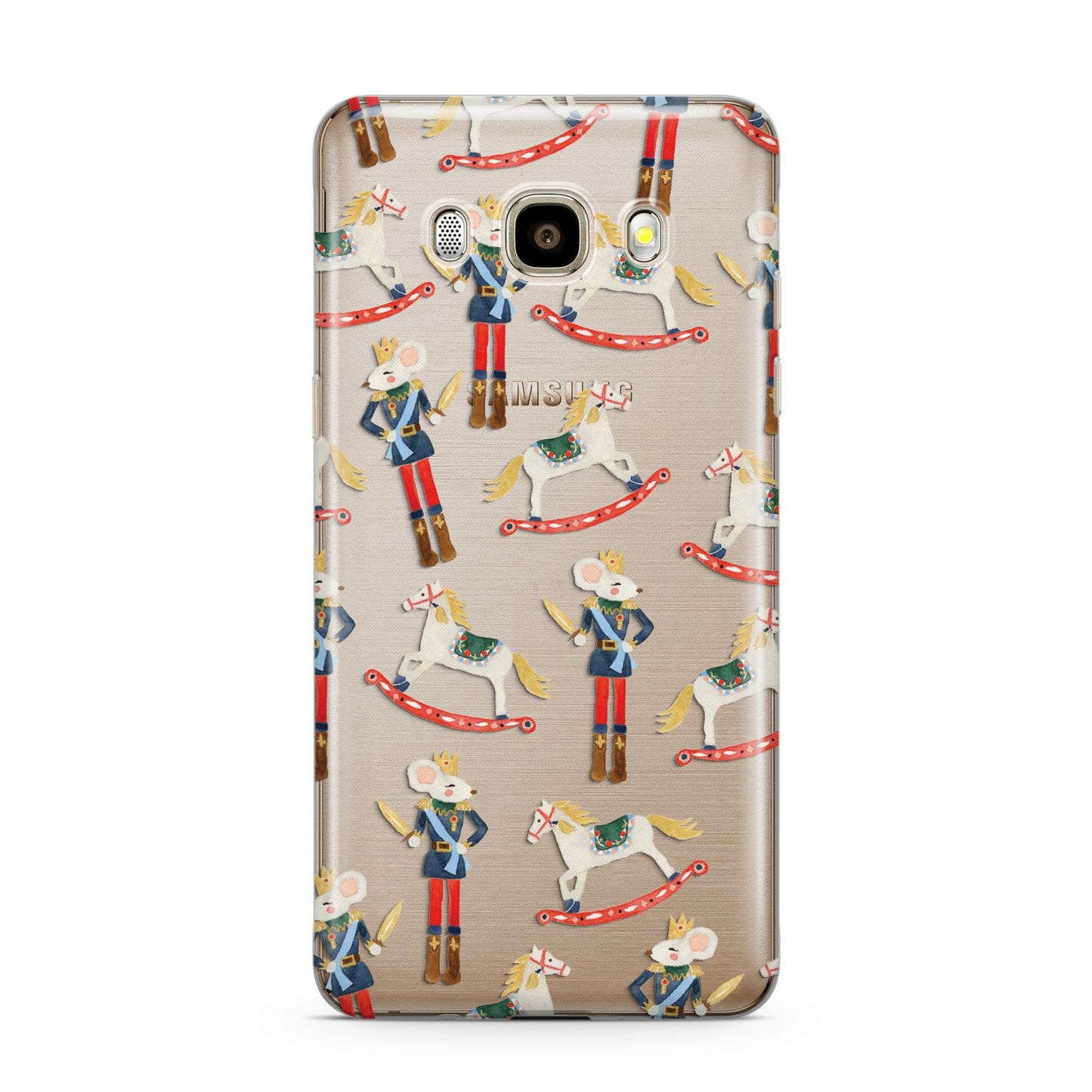 Nutcracker Rocking Horse Samsung Galaxy J7 2016 Case on gold phone