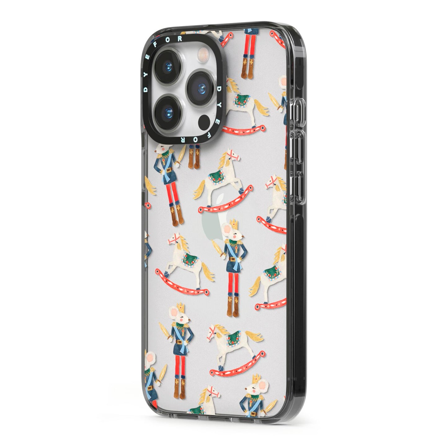 Nutcracker Rocking Horse iPhone 13 Pro Black Impact Case Side Angle on Silver phone